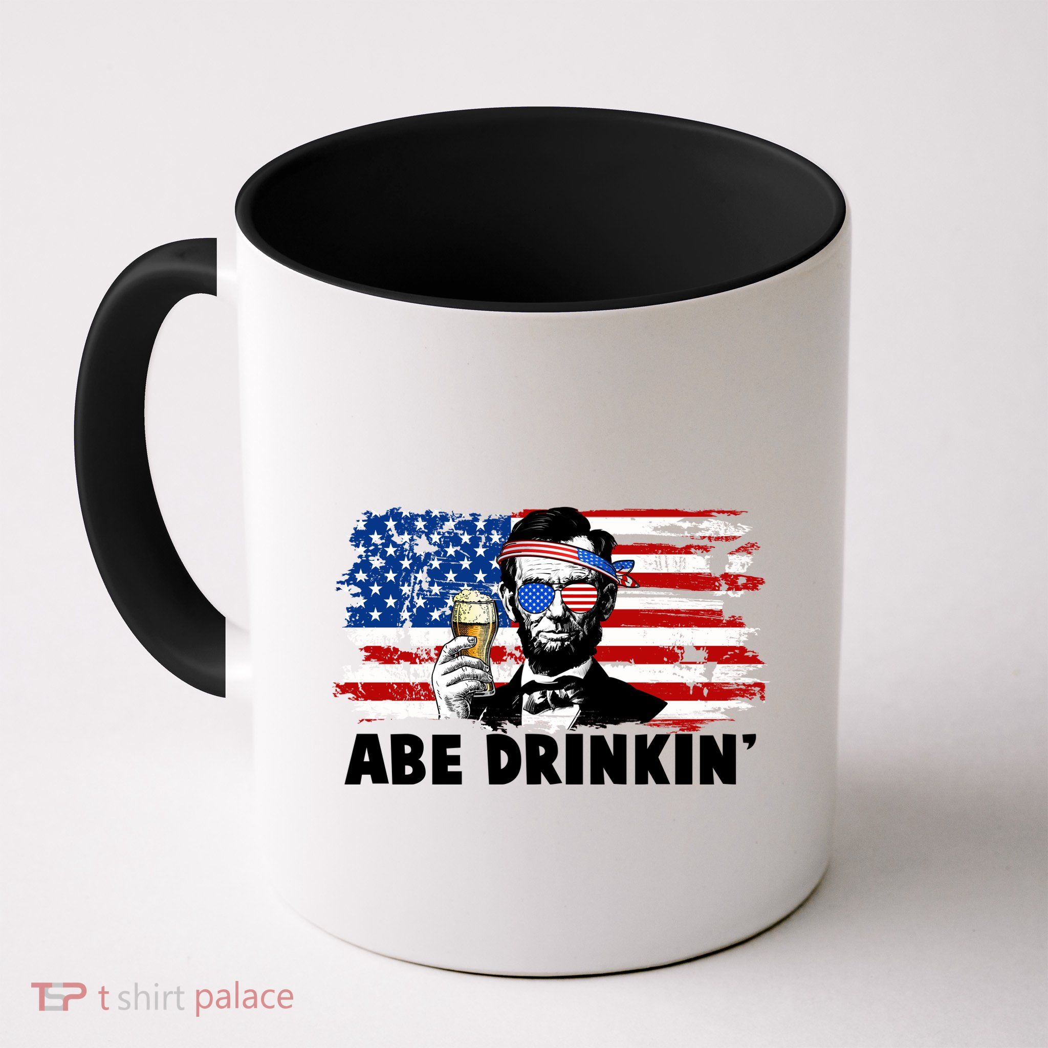 Funny Abe Drinkin USA American Flag Mug