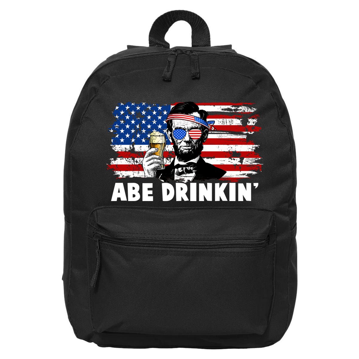 Funny Abe Drinkin USA American Flag 16 in Basic Backpack
