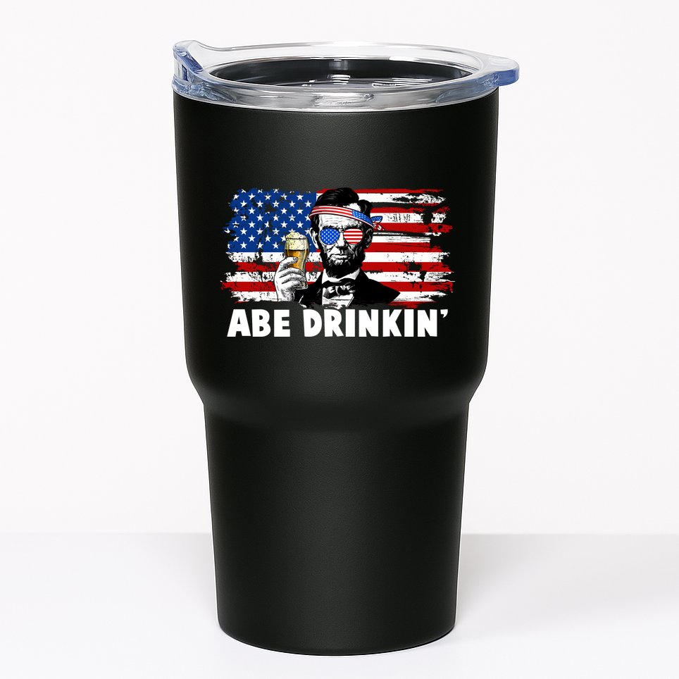 Funny Abe Drinkin USA American Flag Tumbler