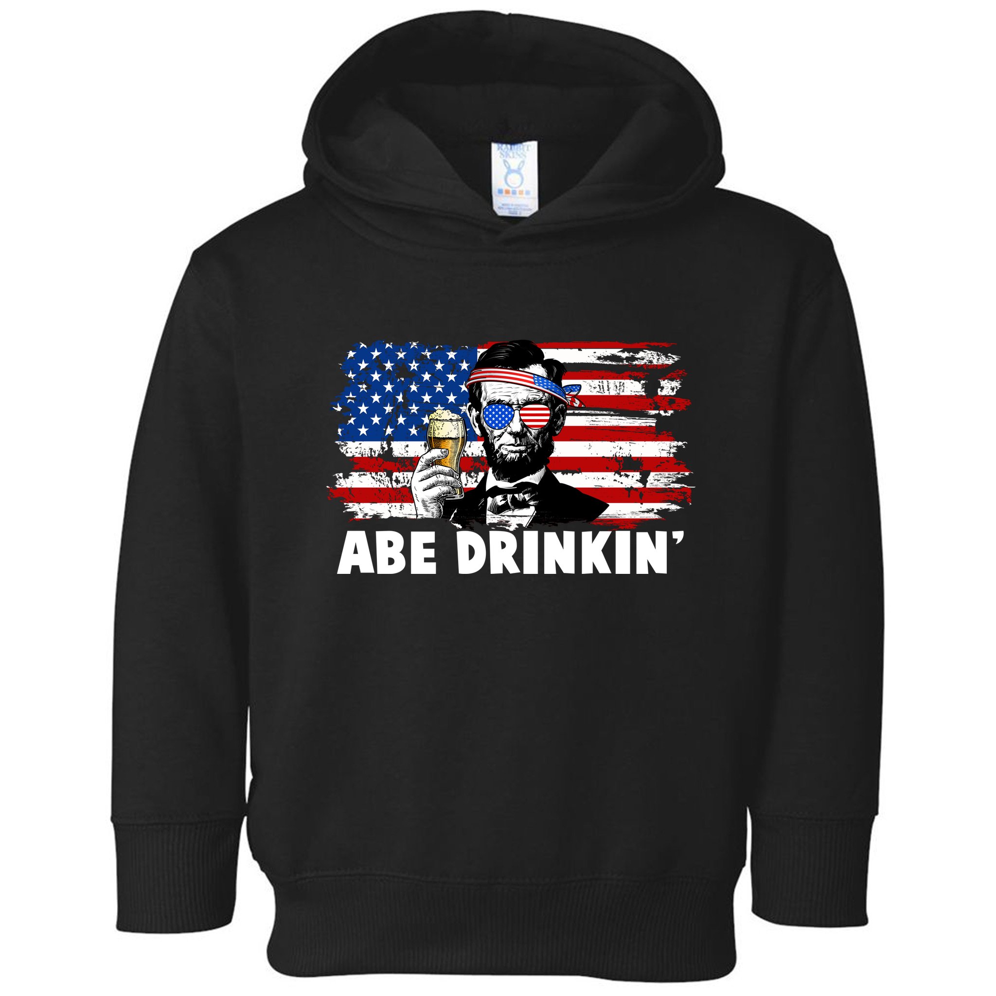 Funny Abe Drinkin USA American Flag Toddler Hoodie