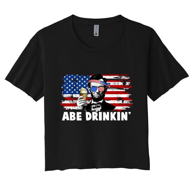 Funny Abe Drinkin USA American Flag Crop Top