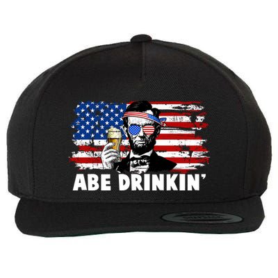 Funny Abe Drinkin USA American Flag Wool Snapback Cap