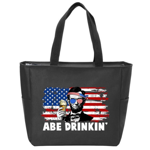 Funny Abe Drinkin USA American Flag Zip Tote Bag