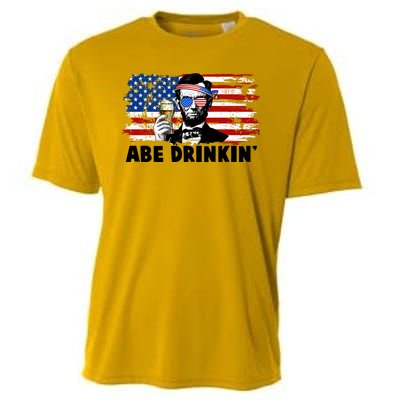 Funny Abe Drinkin USA American Flag Cooling Performance Crew T-Shirt