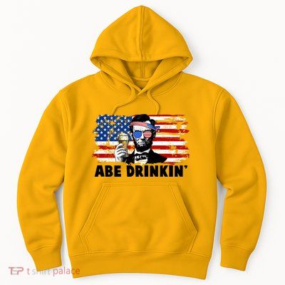 Funny Abe Drinkin USA American Flag Hoodie