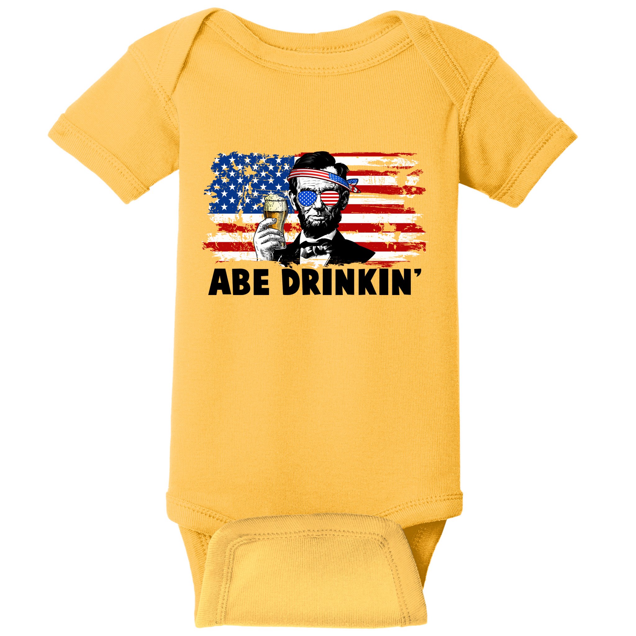 Funny Abe Drinkin USA American Flag Baby Bodysuit
