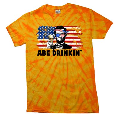 Funny Abe Drinkin USA American Flag Tie-Dye T-Shirt