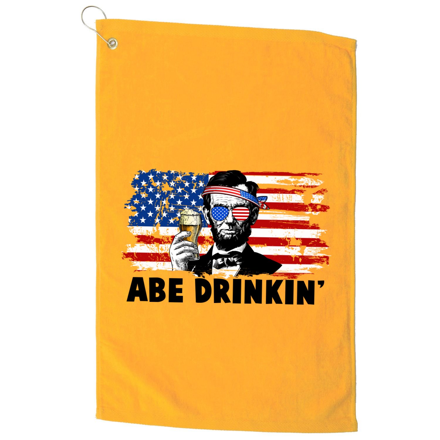 Funny Abe Drinkin USA American Flag Golf Towel