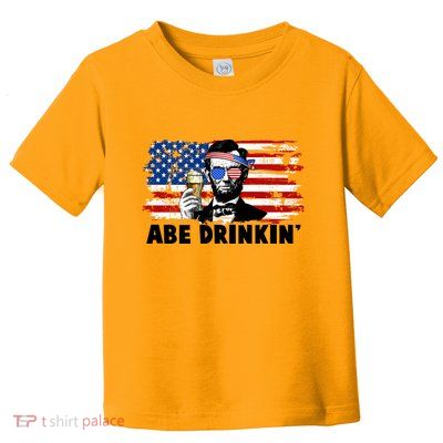 Funny Abe Drinkin USA American Flag Toddler T-Shirt