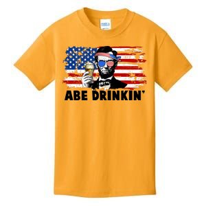 Funny Abe Drinkin USA American Flag Kids T-Shirt