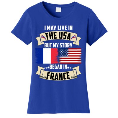 French American Dad Mom France Us Flag Heart Design Gift Women's T-Shirt