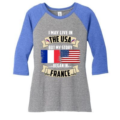 French American Dad Mom France Us Flag Heart Design Gift Women's Tri-Blend 3/4-Sleeve Raglan Shirt