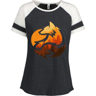 Fox Animal Design Gifts With Nature Trees Hunting Enza Ladies Jersey Colorblock Tee