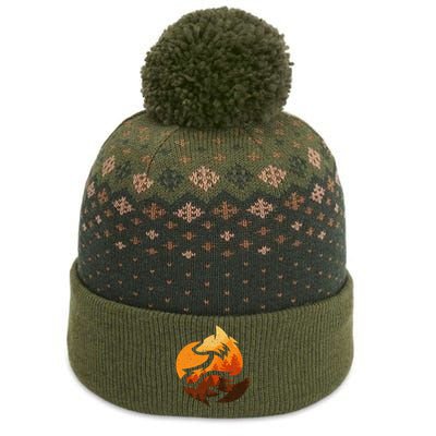 Fox Animal Design Gifts With Nature Trees Hunting The Baniff Cuffed Pom Beanie