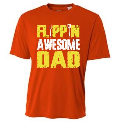 Flippin Awesome Dad Quote Barbecue Chef Dad Meaningful Gift Cooling Performance Crew T-Shirt