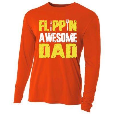 Flippin Awesome Dad Quote Barbecue Chef Dad Meaningful Gift Cooling Performance Long Sleeve Crew