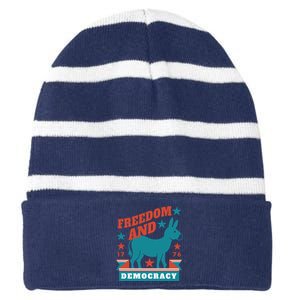 Freedom And Democracy Political Democrat Striped Beanie with Solid Band