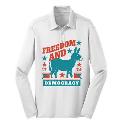 Freedom And Democracy Political Democrat Silk Touch Performance Long Sleeve Polo