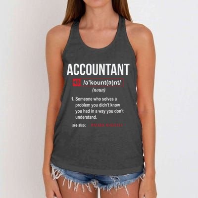 Funny Accountant Definition See Also Wizard Women's Knotted Racerback Tank