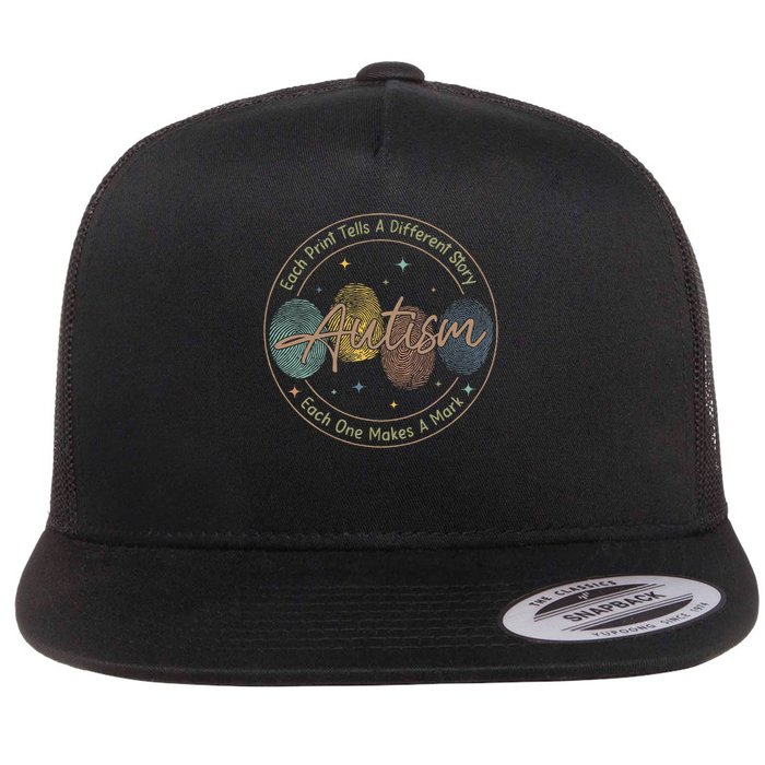 Fingerprint Autism Each Print Tells A Different Story Flat Bill Trucker Hat