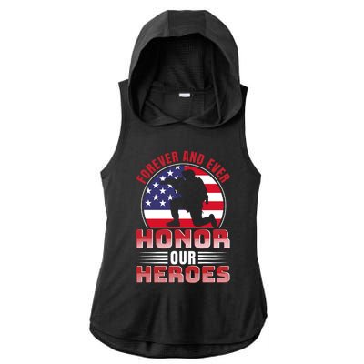 FOREVER AND EVER HONOR OUR HEROES Ladies PosiCharge Tri-Blend Wicking Draft Hoodie Tank