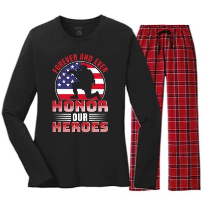 FOREVER AND EVER HONOR OUR HEROES Women's Long Sleeve Flannel Pajama Set 