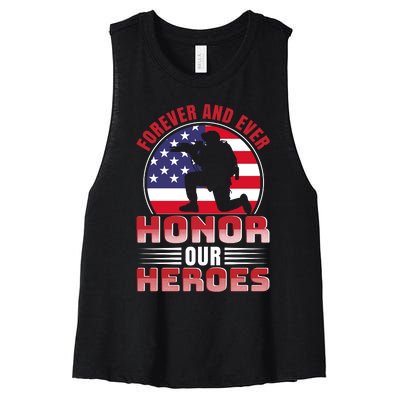 FOREVER AND EVER HONOR OUR HEROES Women's Racerback Cropped Tank