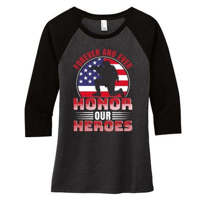 FOREVER AND EVER HONOR OUR HEROES Women's Tri-Blend 3/4-Sleeve Raglan Shirt