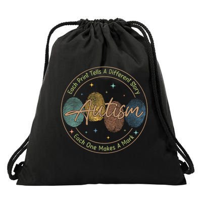 Fingerprint Autism Each Print Tells A Different Story  Drawstring Bag