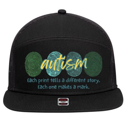 Fingerprint Autism Each Print Tells A Different Story 7 Panel Mesh Trucker Snapback Hat