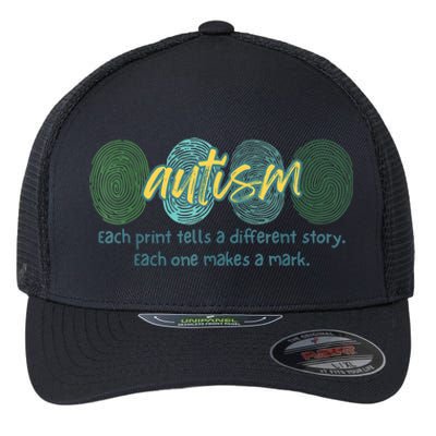 Fingerprint Autism Each Print Tells A Different Story Flexfit Unipanel Trucker Cap