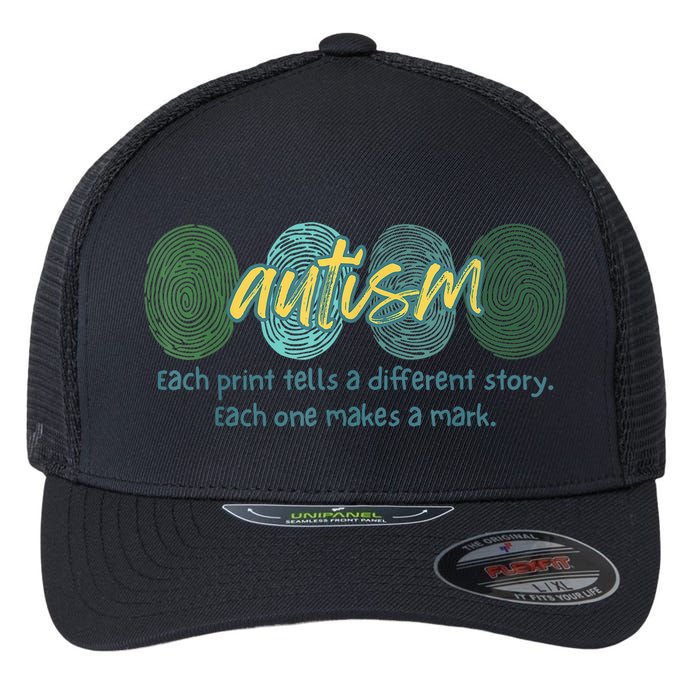 Fingerprint Autism Each Print Tells A Different Story Flexfit Unipanel Trucker Cap