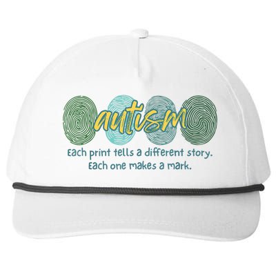 Fingerprint Autism Each Print Tells A Different Story Snapback Five-Panel Rope Hat