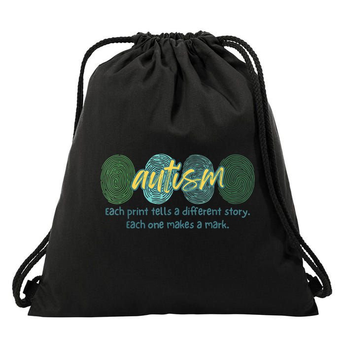 Fingerprint Autism Each Print Tells A Different Story Drawstring Bag