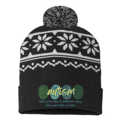 Fingerprint Autism Each Print Tells A Different Story USA-Made Snowflake Beanie