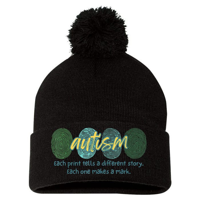 Fingerprint Autism Each Print Tells A Different Story Pom Pom 12in Knit Beanie