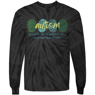 Fingerprint Autism Each Print Tells A Different Story Tie-Dye Long Sleeve Shirt