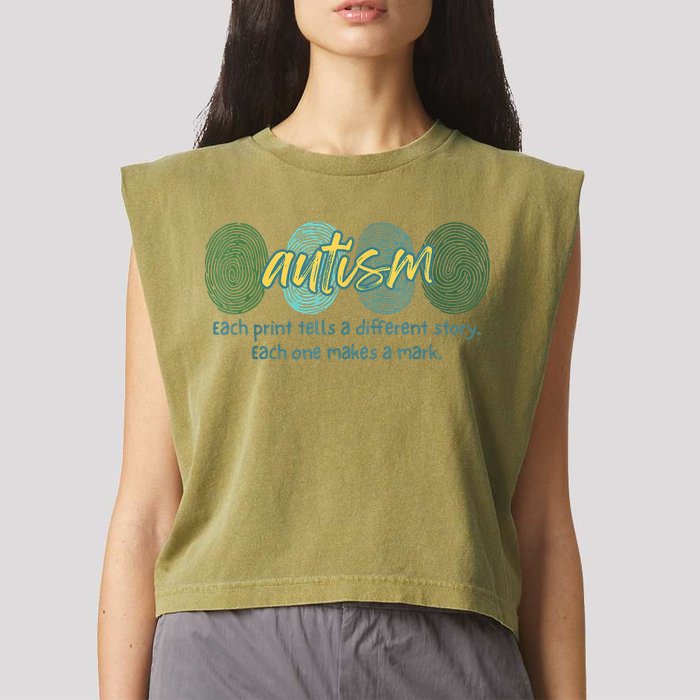 Fingerprint Autism Each Print Tells A Different Story Garment-Dyed Women's Muscle Tee