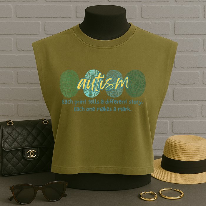 Fingerprint Autism Each Print Tells A Different Story Garment-Dyed Women's Muscle Tee