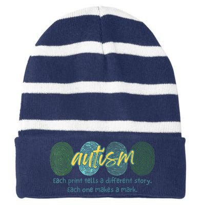 Fingerprint Autism Each Print Tells A Different Story Striped Beanie with Solid Band