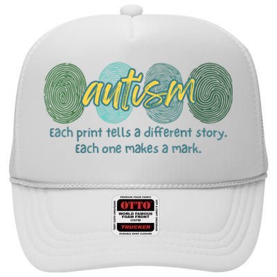 Fingerprint Autism Each Print Tells A Different Story High Crown Mesh Back Trucker Hat