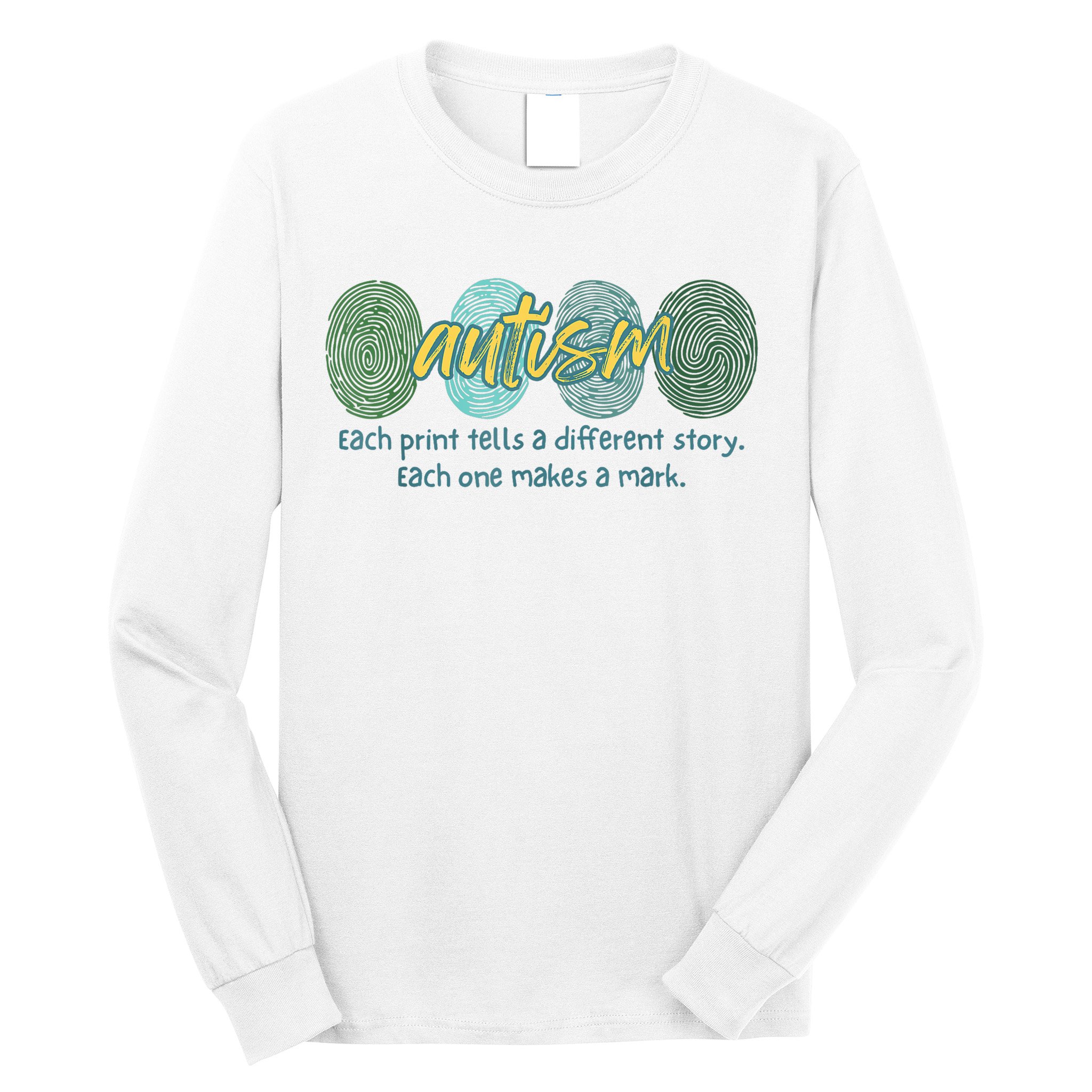 Fingerprint Autism Each Print Tells A Different Story Long Sleeve Shirt