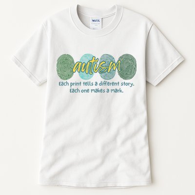 Fingerprint Autism Each Print Tells A Different Story Tall T-Shirt