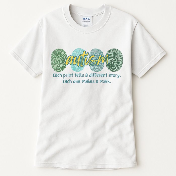 Fingerprint Autism Each Print Tells A Different Story Tall T-Shirt