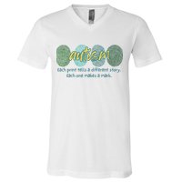 Fingerprint Autism Each Print Tells A Different Story V-Neck T-Shirt