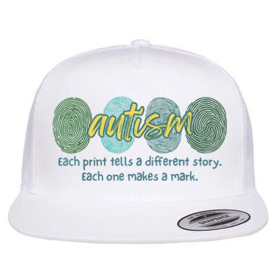 Fingerprint Autism Each Print Tells A Different Story Flat Bill Trucker Hat