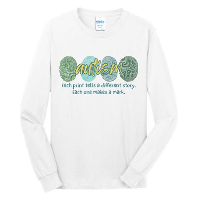 Fingerprint Autism Each Print Tells A Different Story Tall Long Sleeve T-Shirt