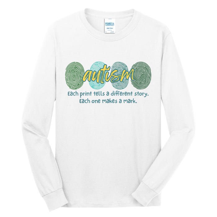 Fingerprint Autism Each Print Tells A Different Story Tall Long Sleeve T-Shirt
