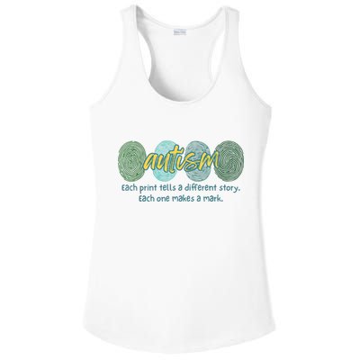 Fingerprint Autism Each Print Tells A Different Story Ladies PosiCharge Competitor Racerback Tank