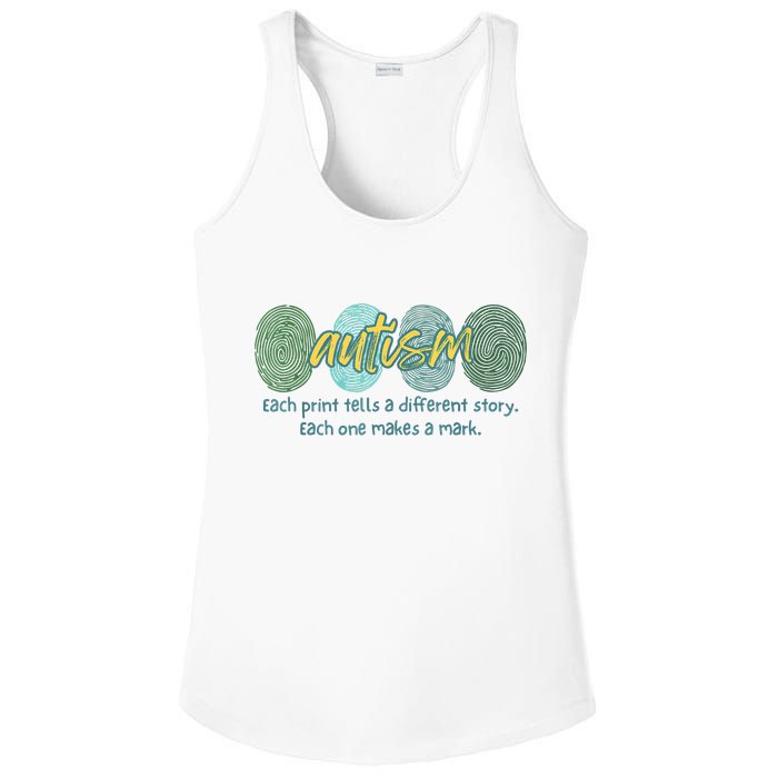 Fingerprint Autism Each Print Tells A Different Story Ladies PosiCharge Competitor Racerback Tank